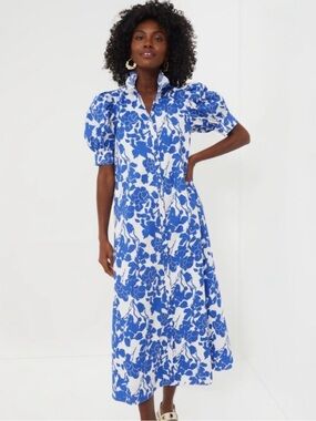 Hyacinth House Blue Floral Ruffle Collar Louisa Maxi Dress White Size Large